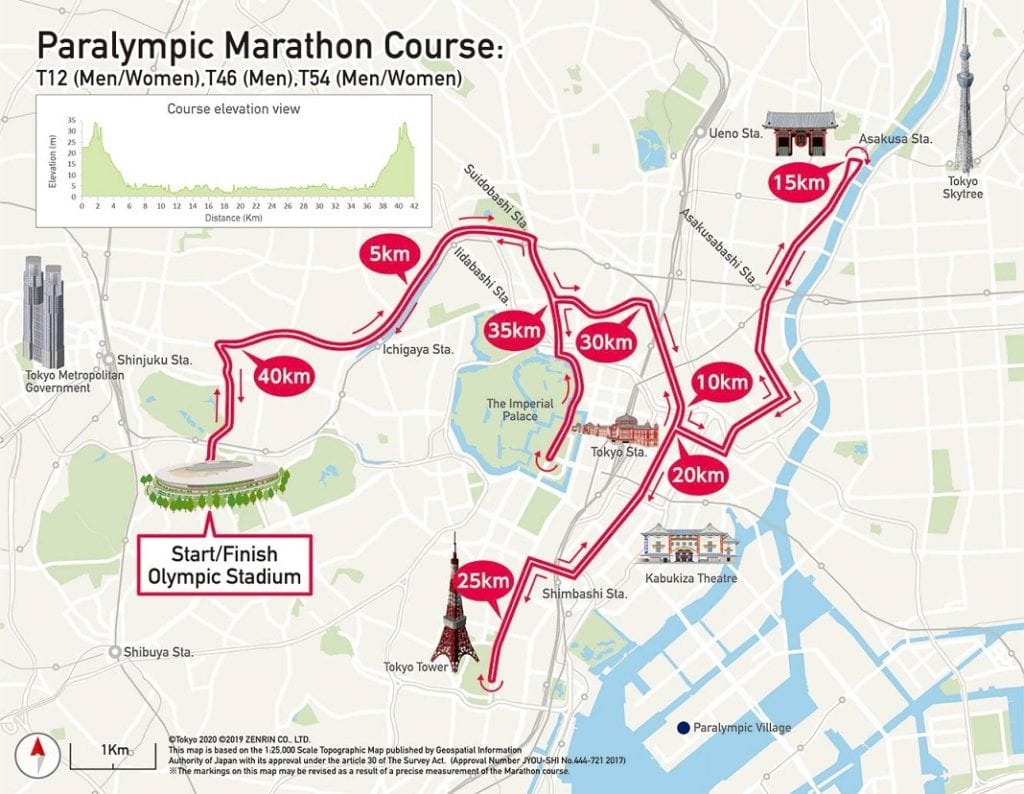 Ruta o Recorrido de las pruebas de MAratón Paralímpico en Tokio 2020